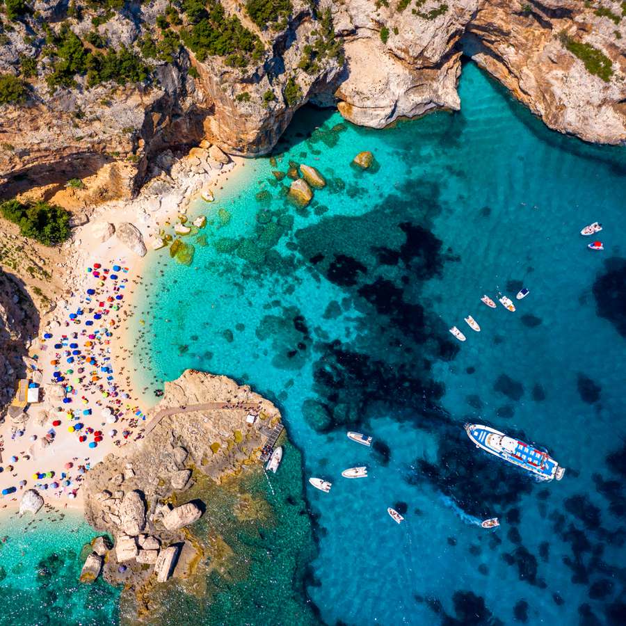 An aerial view of Sardinia, Italy, a romantic honeymoon destination.